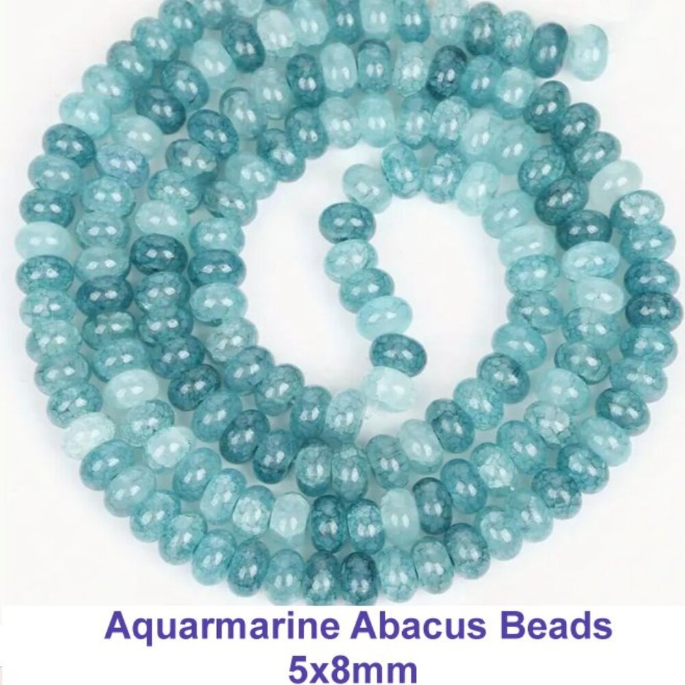 Aquamarine Rondelle 8x5mm Marbled Polished Abacus Rondelle 70 Beads